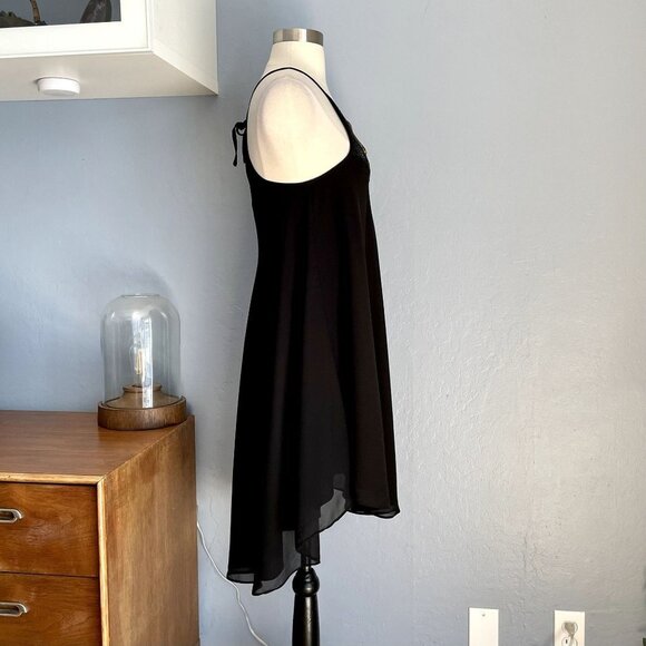 Label Ritu Kumar Black Gold Beaded Swing Mini Dress Flowy Trapeze - Picture 2 of 7